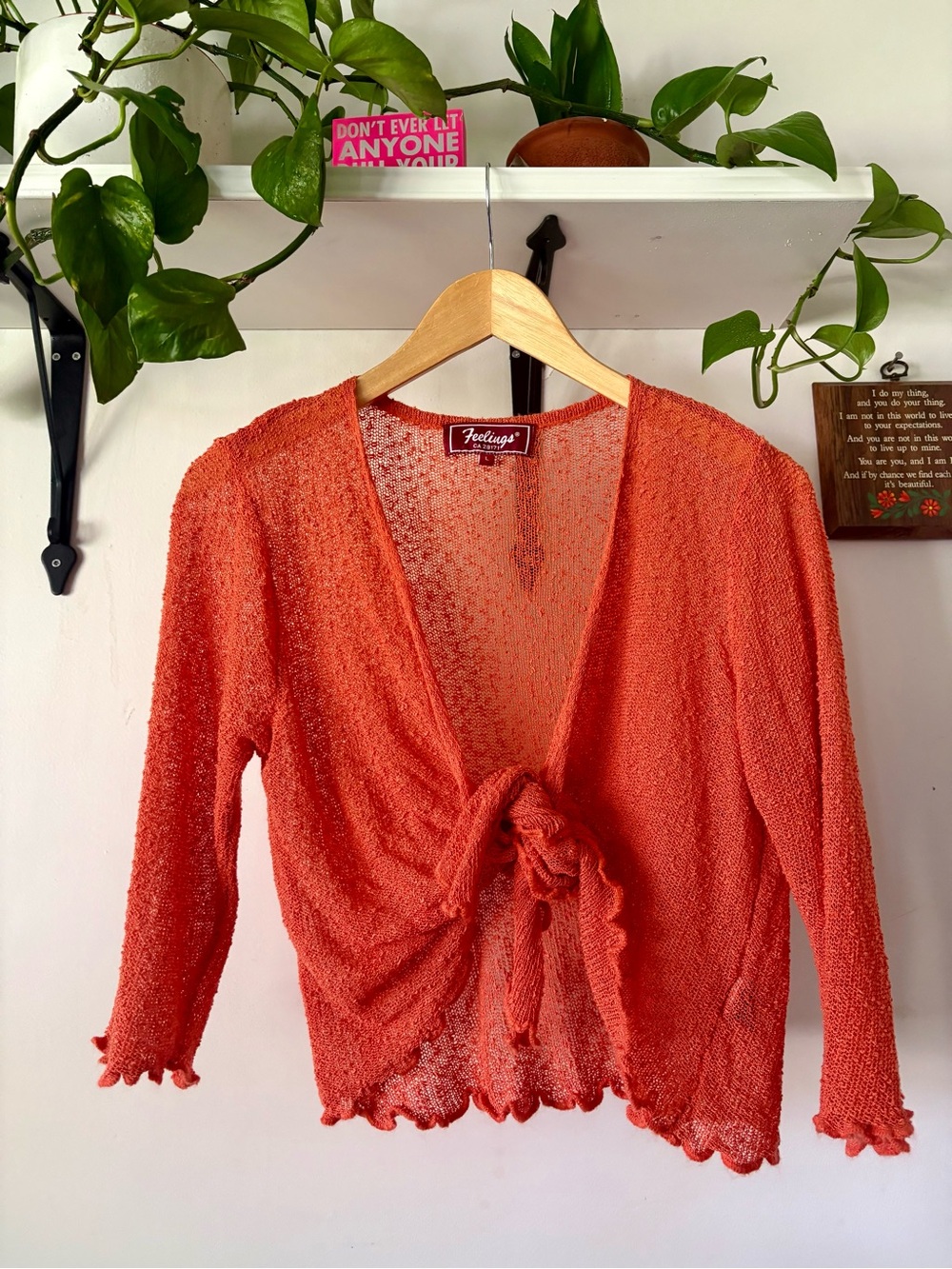 Coral Tie-Front Lightweight Women's Sweater